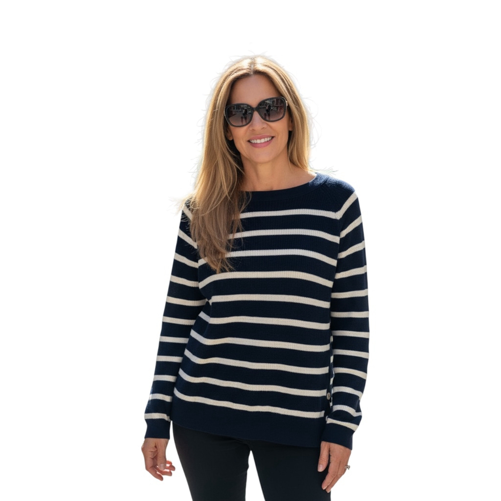 J. Crew Sweater Womens L Blue Striped Nautical Fall Pullover Casual Preppy Knit